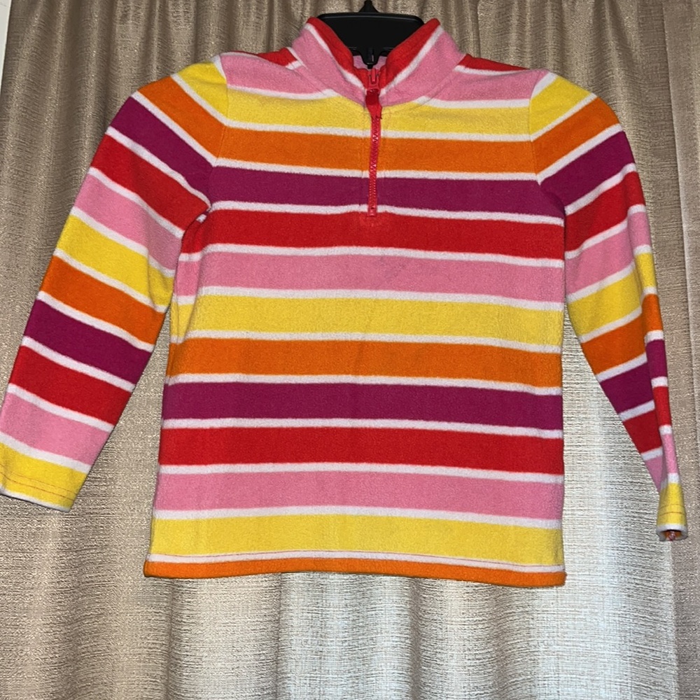 Girls Small Fleece 1/4 Zip Pullover Red White Pink Yellow Orange Purple Stripe